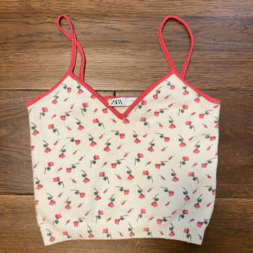 Zara spaghetti strap cherry crop top, size small